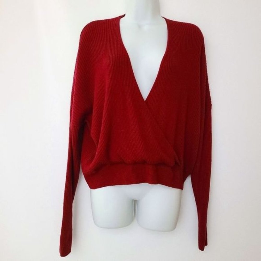 Leith?Burgundy?Wrap Style Ribbed Sweater L